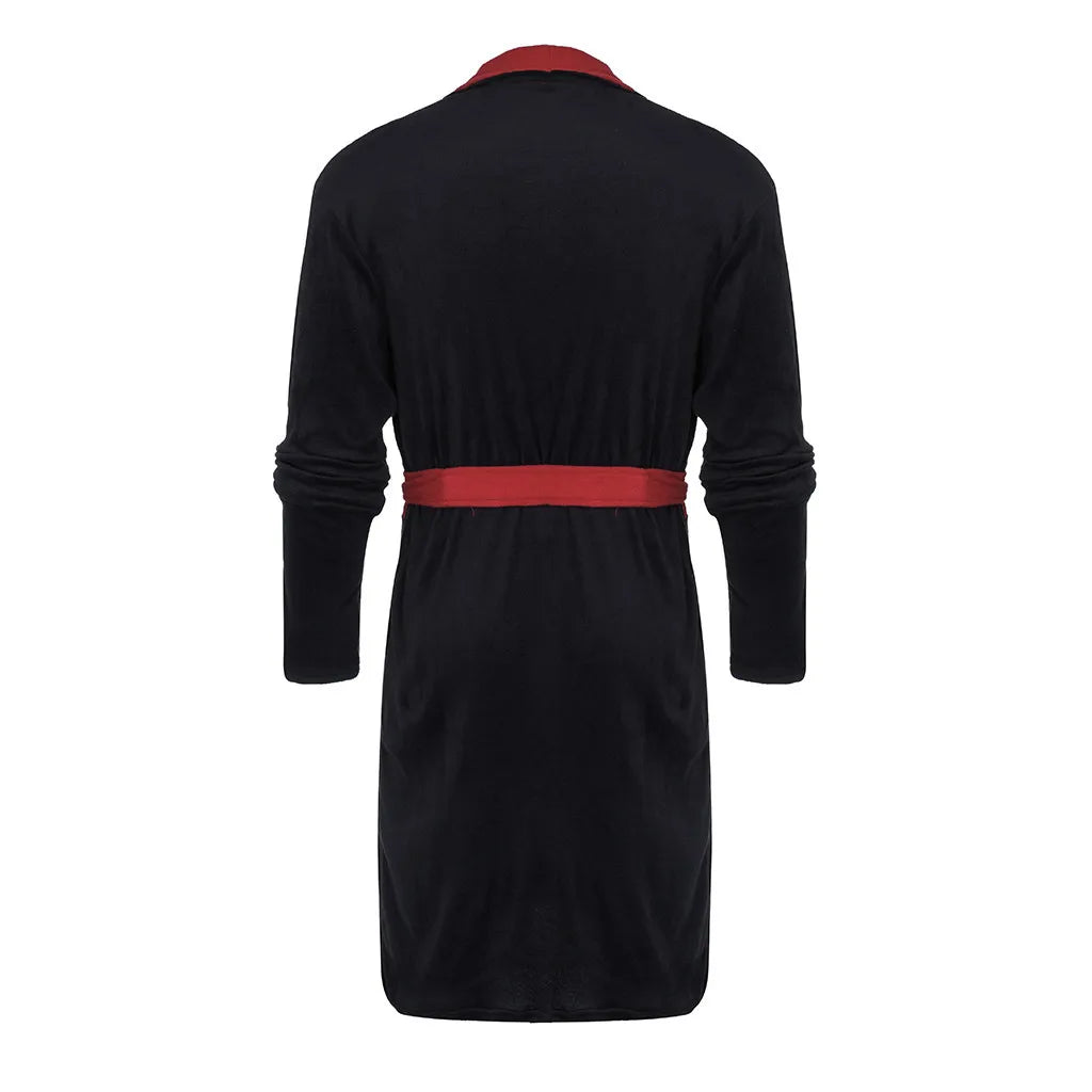Men’s Winter Flannel Hooded Bathrobe – Warm Solid Color Nightgown with Belt & Pockets - Style Heaven