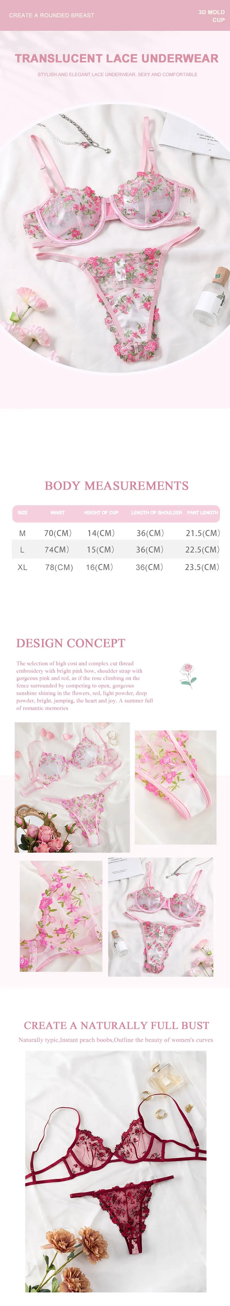 Sexy Transparent Lace Lingerie Set – Flower Embroidered V-Neck See-Through Bra & Panty Style Heaven
