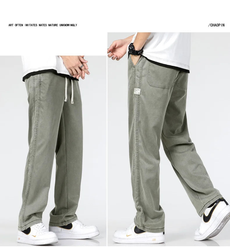 Men’s Summer Soft Lyocell Jeans – Elastic Waist Loose Straight Denim Trousers - Style Heaven