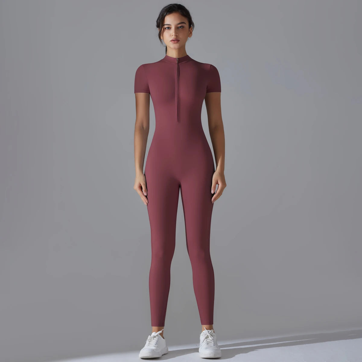 Women’s One-Piece Short Sleeve Yoga Jumpsuit with Zipper – Push-Up Gym Fitness Bodysuit Style Heaven