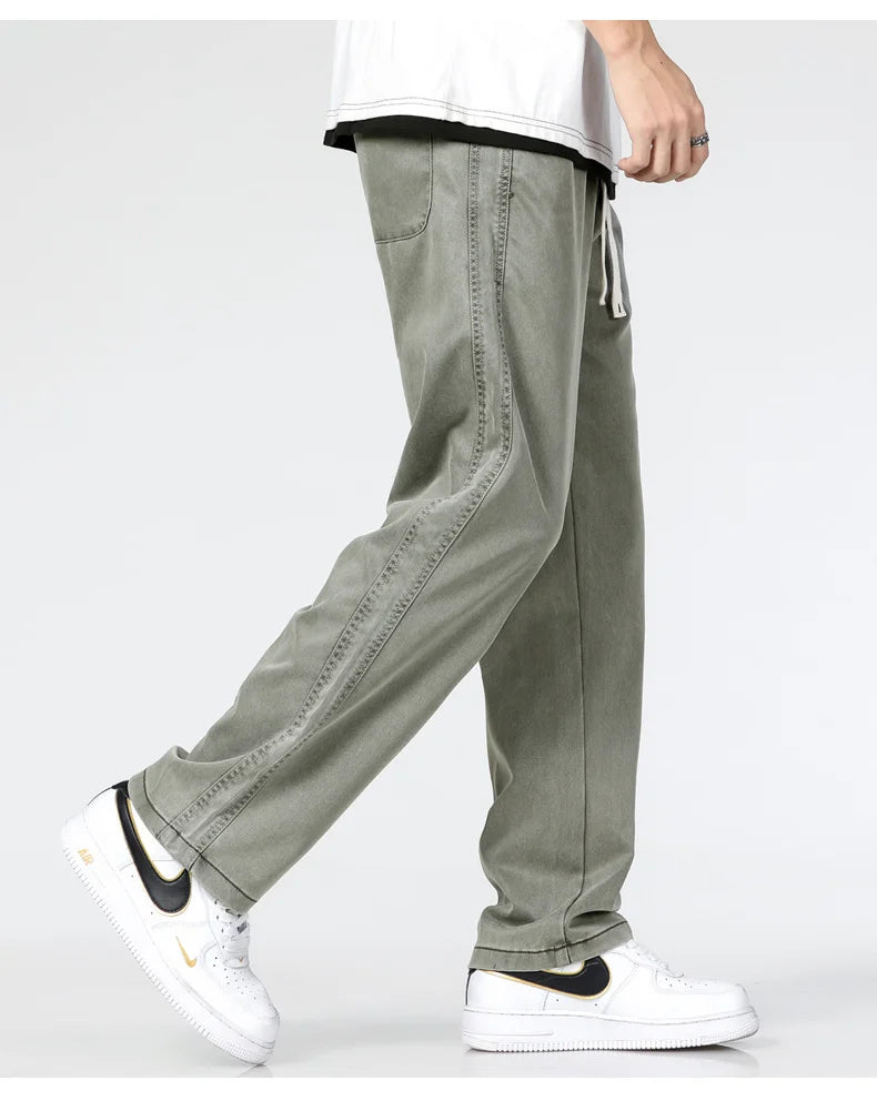 Men’s Summer Soft Lyocell Jeans – Elastic Waist Loose Straight Denim Trousers - Style Heaven