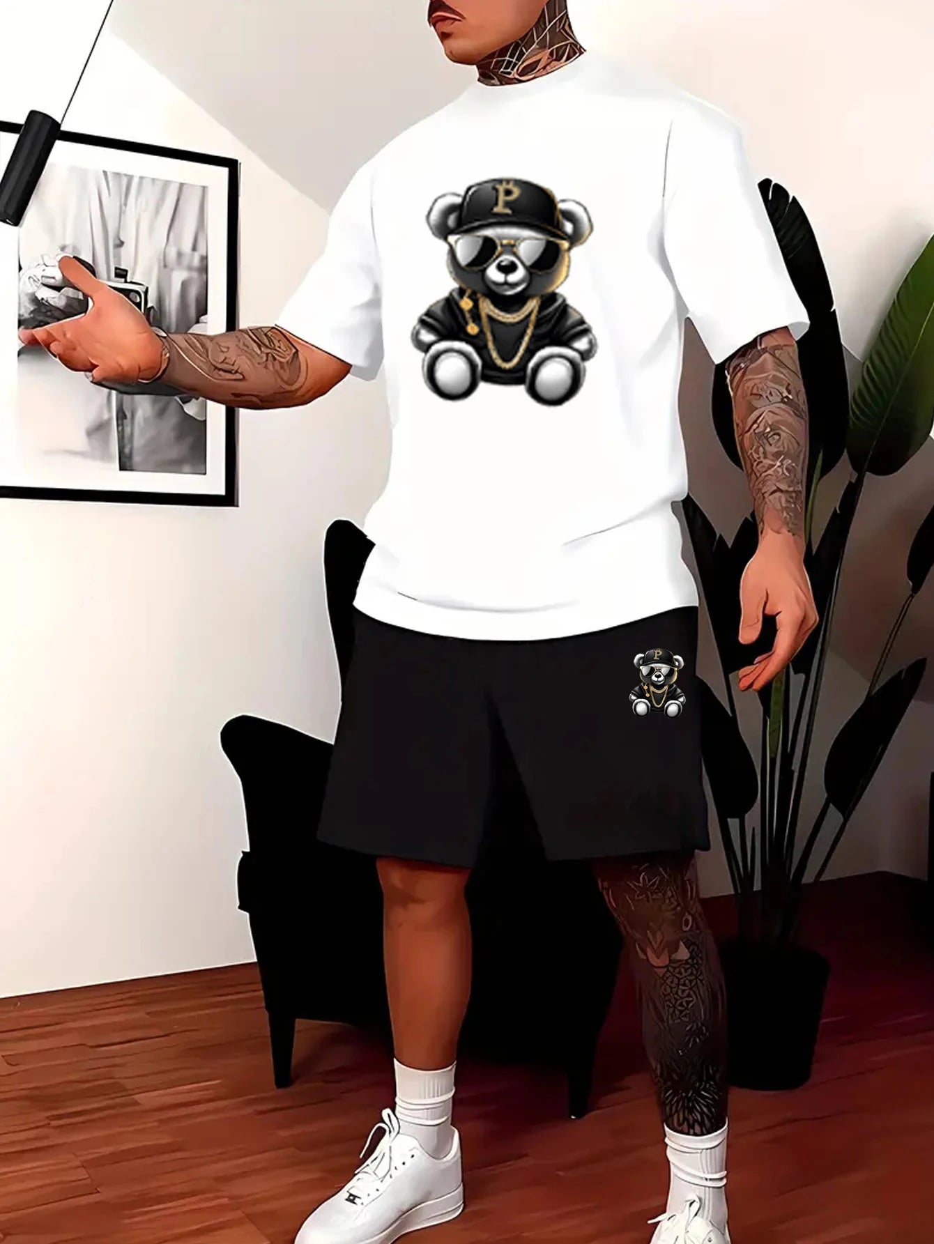 Men’s Summer Bear Print T-Shirt & Shorts Set – Casual Outdoor Wear - Style Heaven