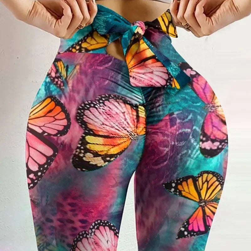 High Waist Butterfly Print Yoga Leggings – Bowknot Butt Lift Fitness Tights for Women Style Heaven