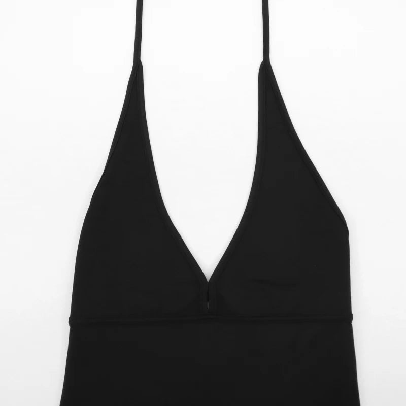 Sexy Backless Playsuit for Women - Sports Fitness Summer Fashion Black Rompers with Hollow Out Bandage & Halter Design Style Heaven