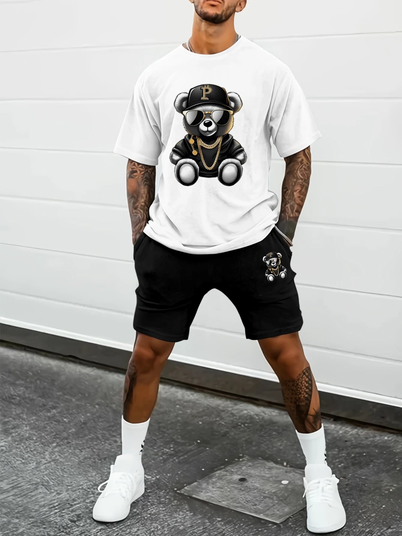 Men’s Summer Bear Print T-Shirt & Shorts Set – Casual Outdoor Wear - Style Heaven