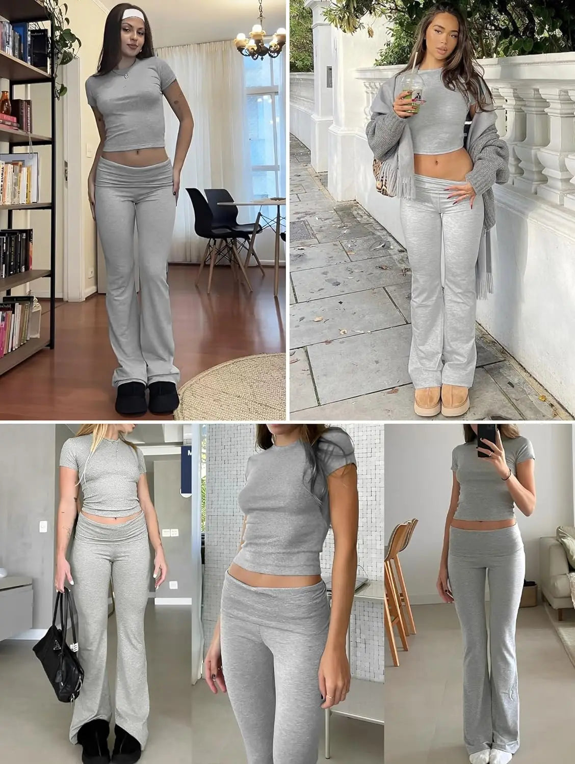 Women's 2-Piece Workout Set – Crew Neck T-Shirt & Low Rise Flare Pants Style Heaven