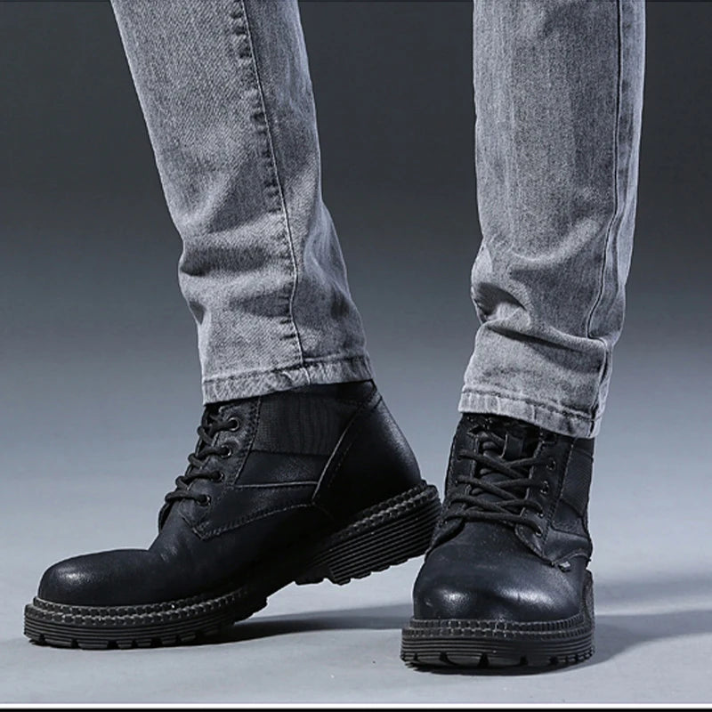 New Style Men’s Slim Fit Jeans – Korean Style Elastic Gray Mid-Waist Denim Pants Style Heaven