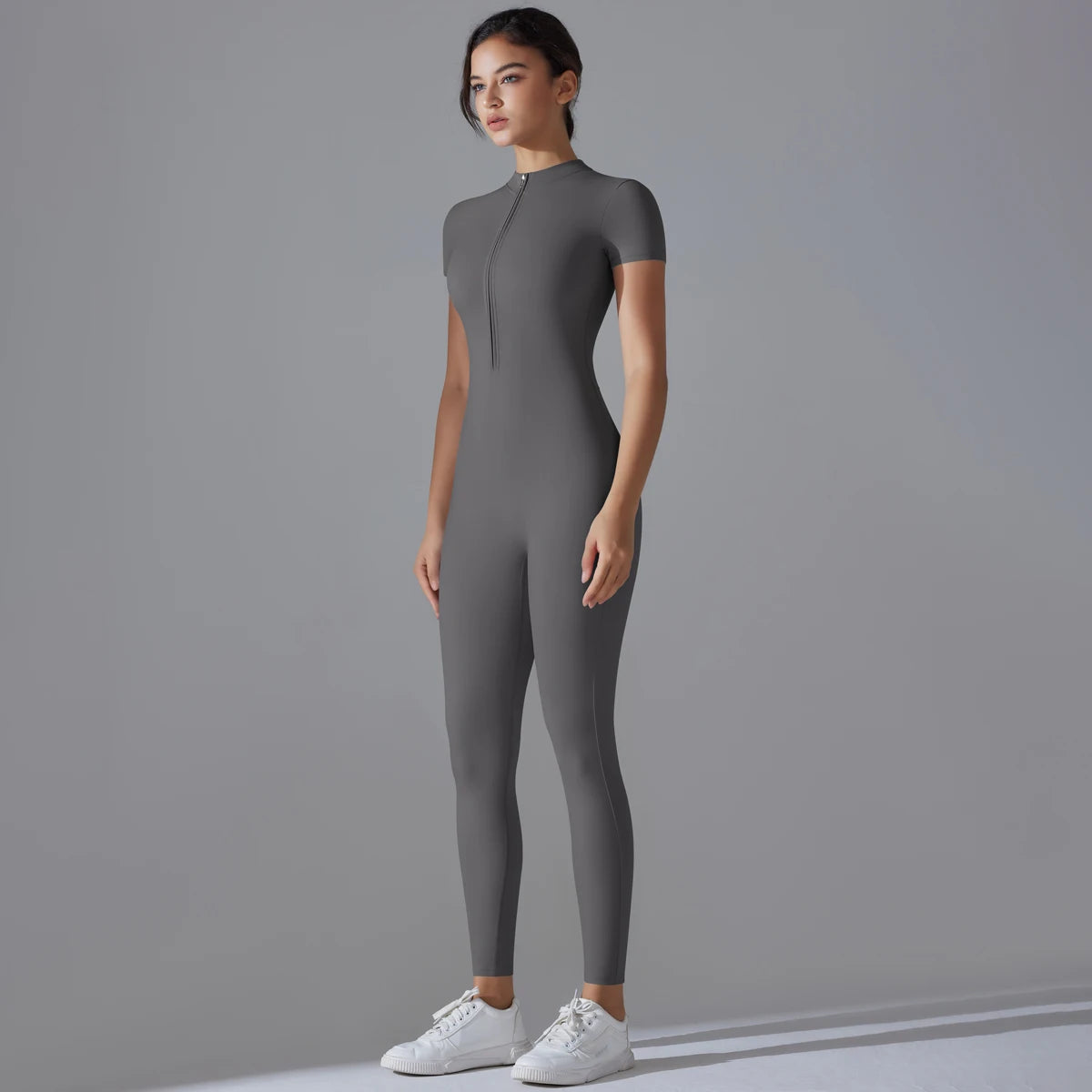 Women’s One-Piece Short Sleeve Yoga Jumpsuit with Zipper – Push-Up Gym Fitness Bodysuit Style Heaven