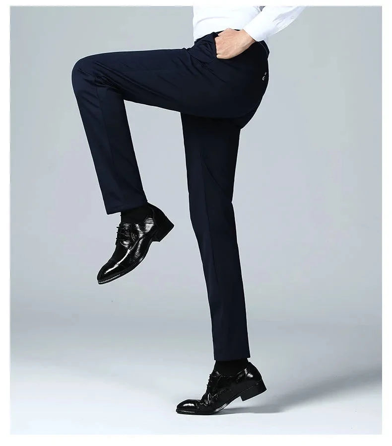 Men’s Summer Business Casual Suit Pants – Elastic Waist, Straight Fit Formal Trousers (Plus Size 28-40) - Style Heaven