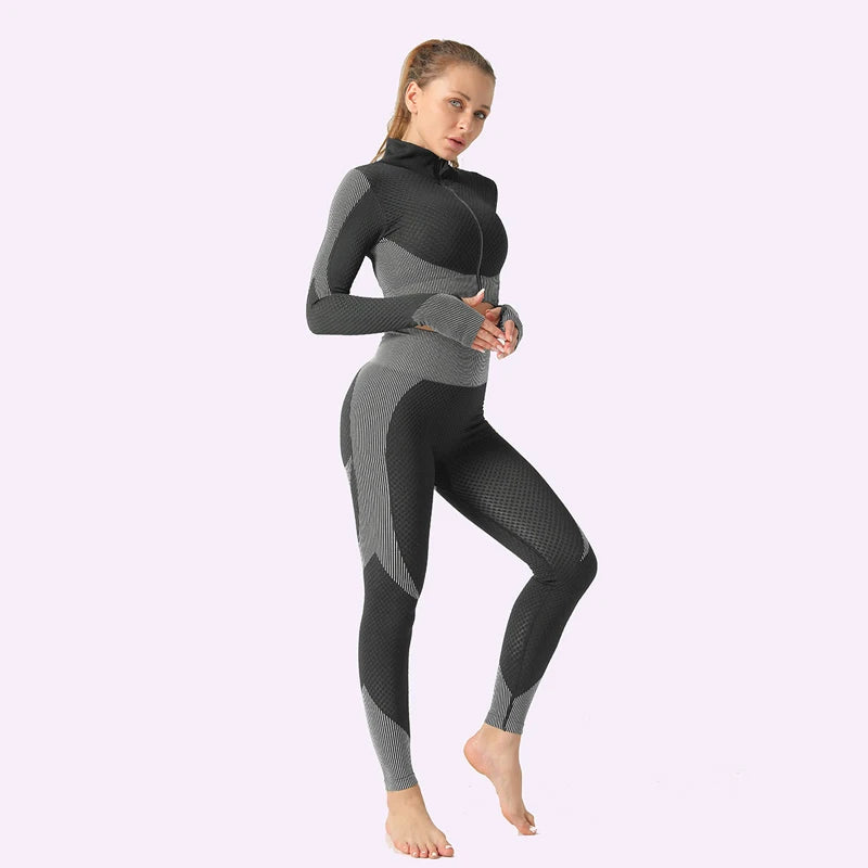 2/3Pcs Women’s Seamless Yoga Suit – Knitted Leggings & Zipper Crop Top Fitness Sportswear Gym Set Style Heaven