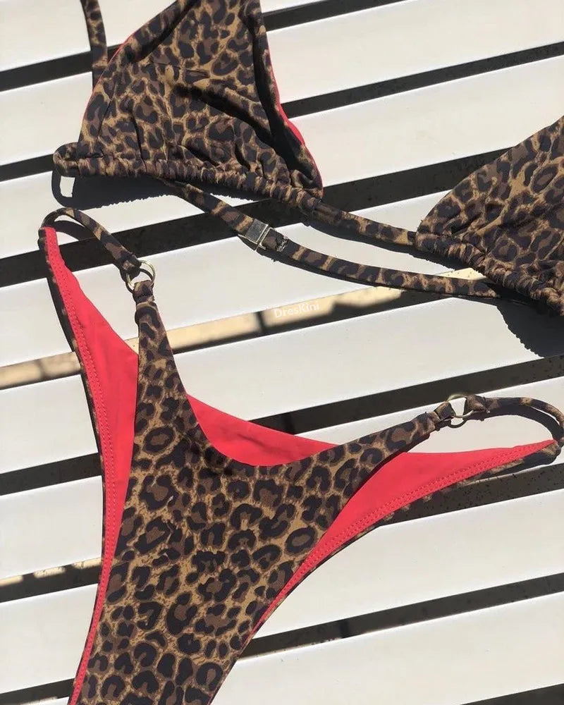2024 Micro Leopard Bikini – High Cut Bandage Push-Up Swimsuit, Sexy Thong Swimwear for Beach Vacation Style Heaven