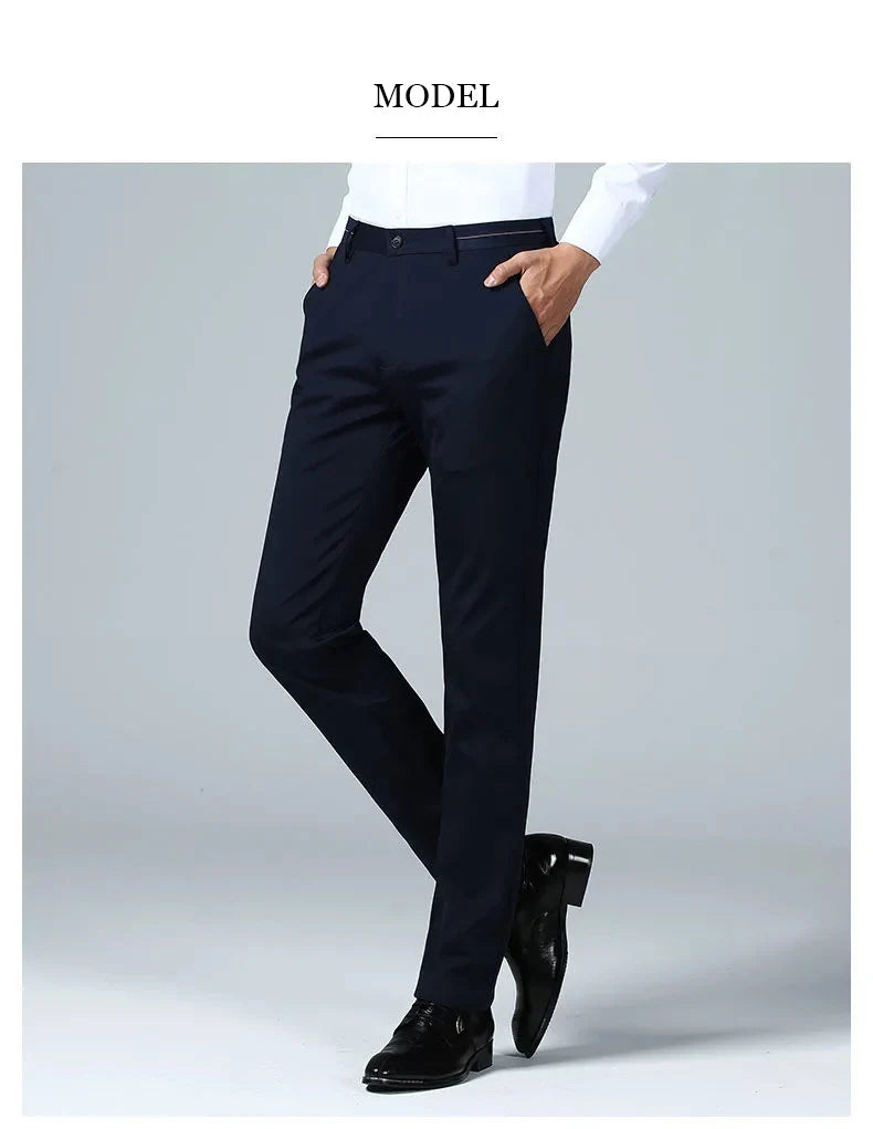 Men’s Summer Business Casual Suit Pants – Elastic Waist, Straight Fit Formal Trousers (Plus Size 28-40) - Style Heaven