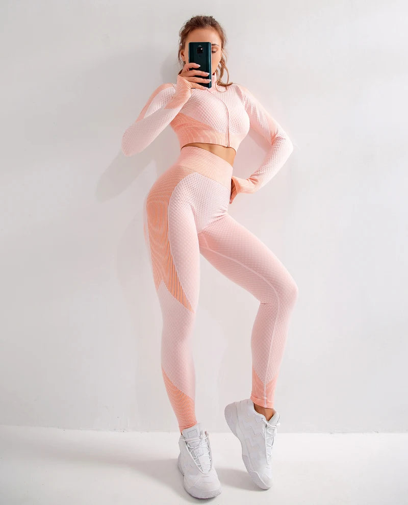 2-Piece Seamless Yoga Set for Women – Long Sleeve Crop Top & High Waist Leggings Gym Outfit Style Heaven