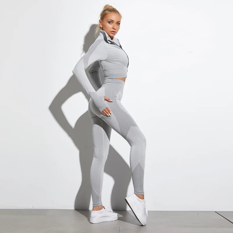 2-Piece Seamless Yoga Set for Women – Long Sleeve Crop Top & High Waist Leggings Gym Outfit Style Heaven
