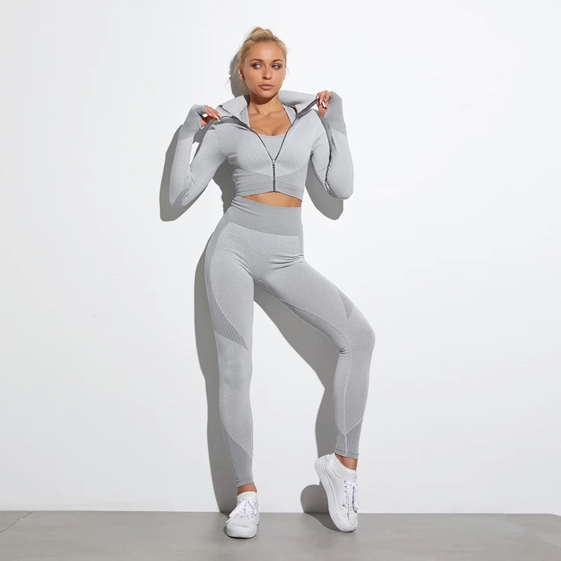 2-Piece Seamless Yoga Set for Women – Long Sleeve Crop Top & High Waist Leggings Gym Outfit Style Heaven