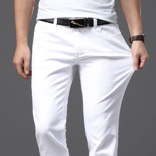 Men’s White Slim-Fit Jeans – Classic Stretch Casual Trousers Style Heaven
