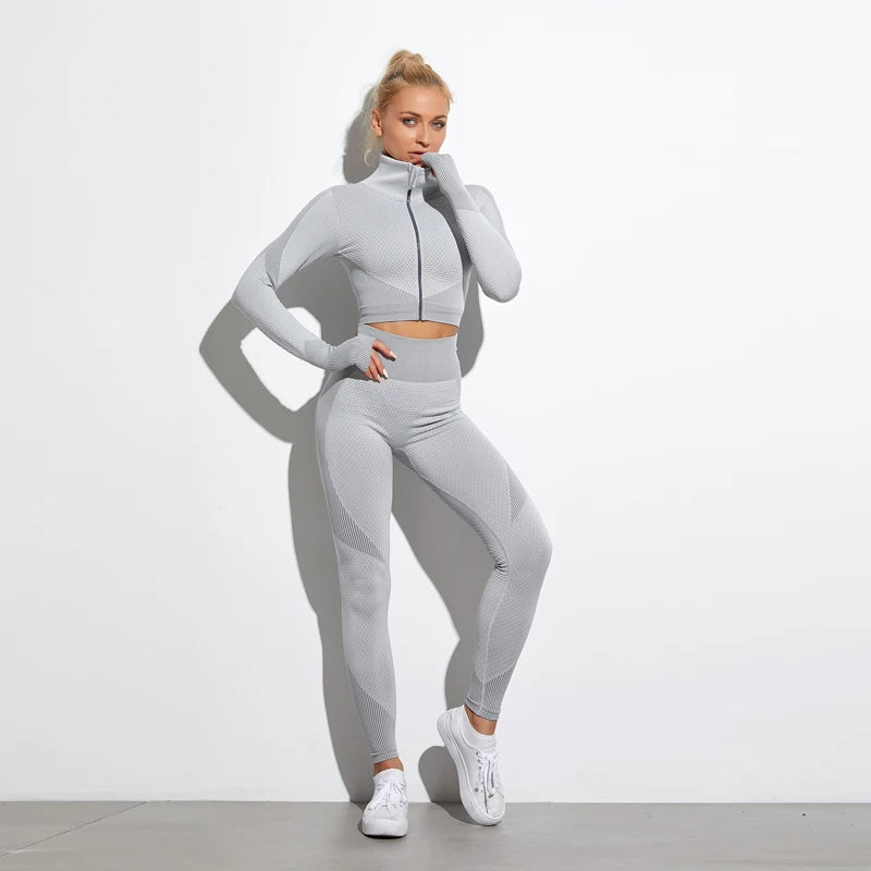 2-Piece Seamless Yoga Set for Women – Long Sleeve Crop Top & High Waist Leggings Gym Outfit Style Heaven
