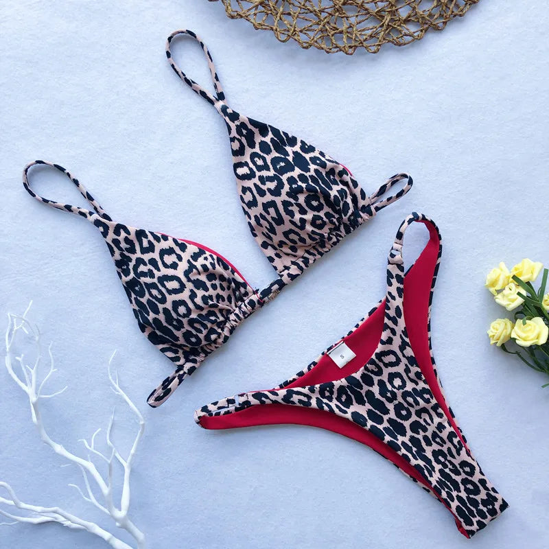 2024 Micro Leopard Bikini – High Cut Bandage Push-Up Swimsuit, Sexy Thong Swimwear for Beach Vacation Style Heaven