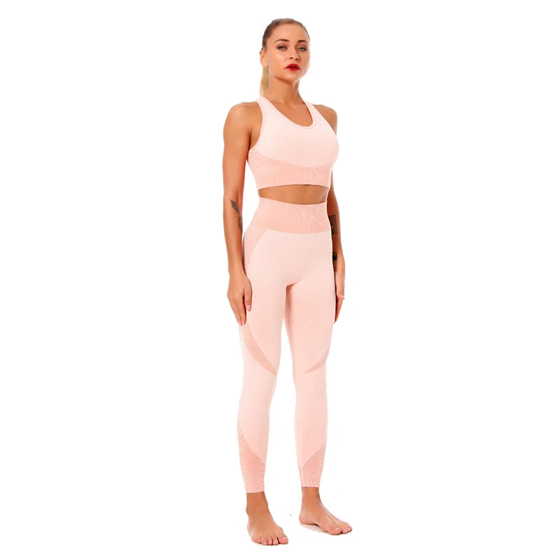 2/3Pcs Women’s Seamless Yoga Suit – Knitted Leggings & Zipper Crop Top Fitness Sportswear Gym Set Style Heaven