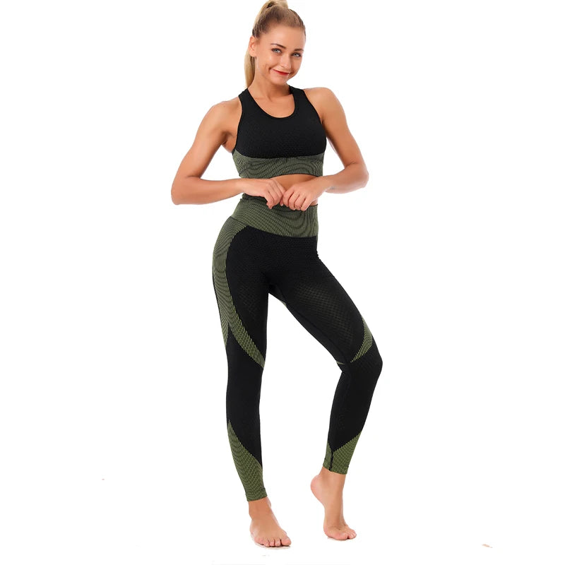 2/3Pcs Women’s Seamless Yoga Suit – Knitted Leggings & Zipper Crop Top Fitness Sportswear Gym Set Style Heaven