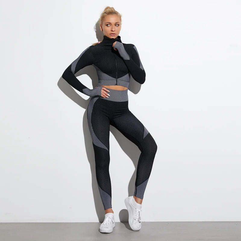 2-Piece Seamless Yoga Set for Women – Long Sleeve Crop Top & High Waist Leggings Gym Outfit Style Heaven