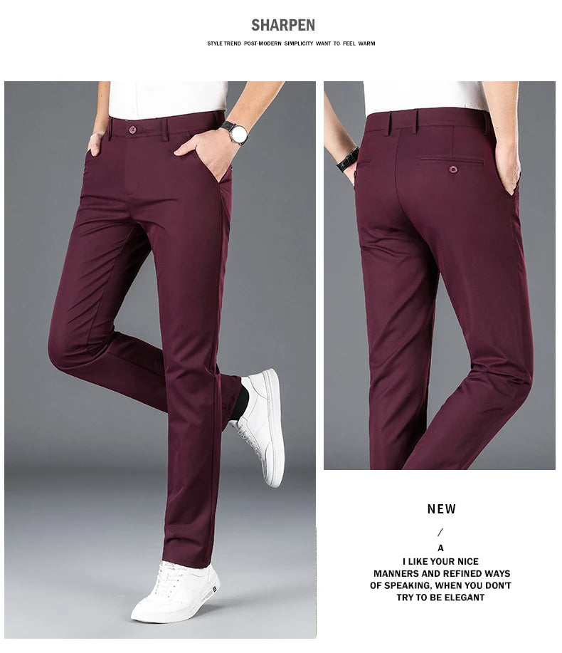 2024 Men's Business Casual Suit Pants – Elastic Straight-Leg Formal Trousers for Office & Events Style Heaven