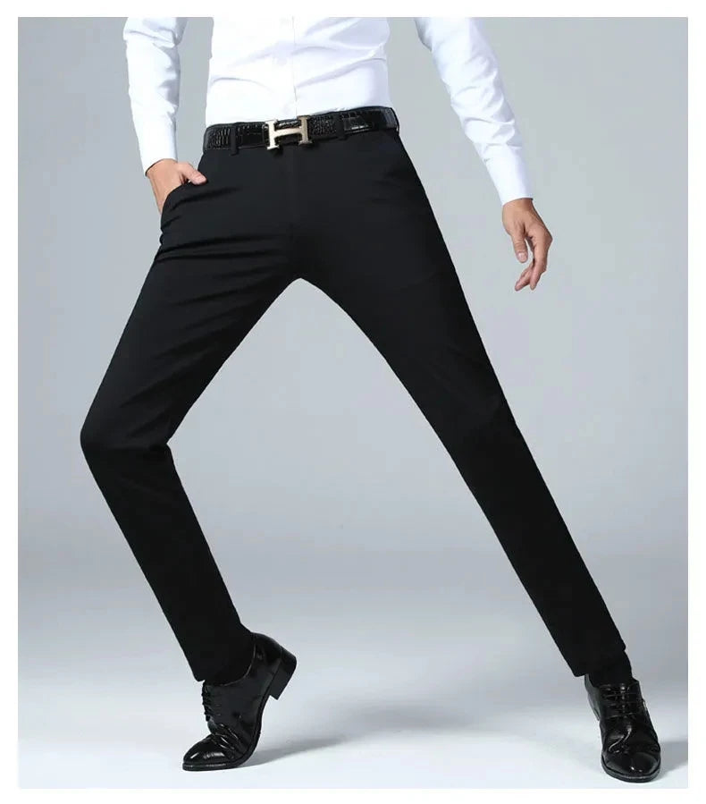Men’s Summer Business Casual Suit Pants – Elastic Waist, Straight Fit Formal Trousers (Plus Size 28-40) - Style Heaven