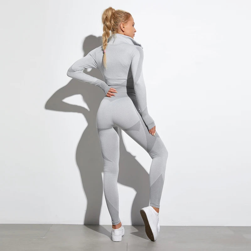2-Piece Seamless Yoga Set for Women – Long Sleeve Crop Top & High Waist Leggings Gym Outfit Style Heaven