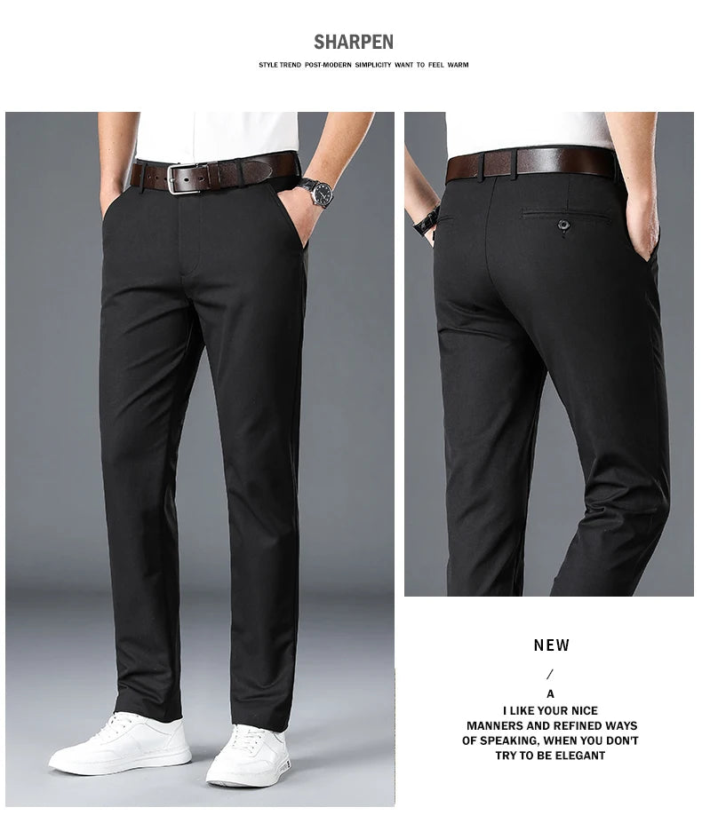 2024 Men's Business Casual Suit Pants – Elastic Straight-Leg Formal Trousers for Office & Events Style Heaven