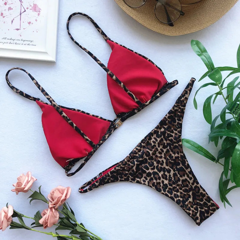 2024 Micro Leopard Bikini – High Cut Bandage Push-Up Swimsuit, Sexy Thong Swimwear for Beach Vacation Style Heaven
