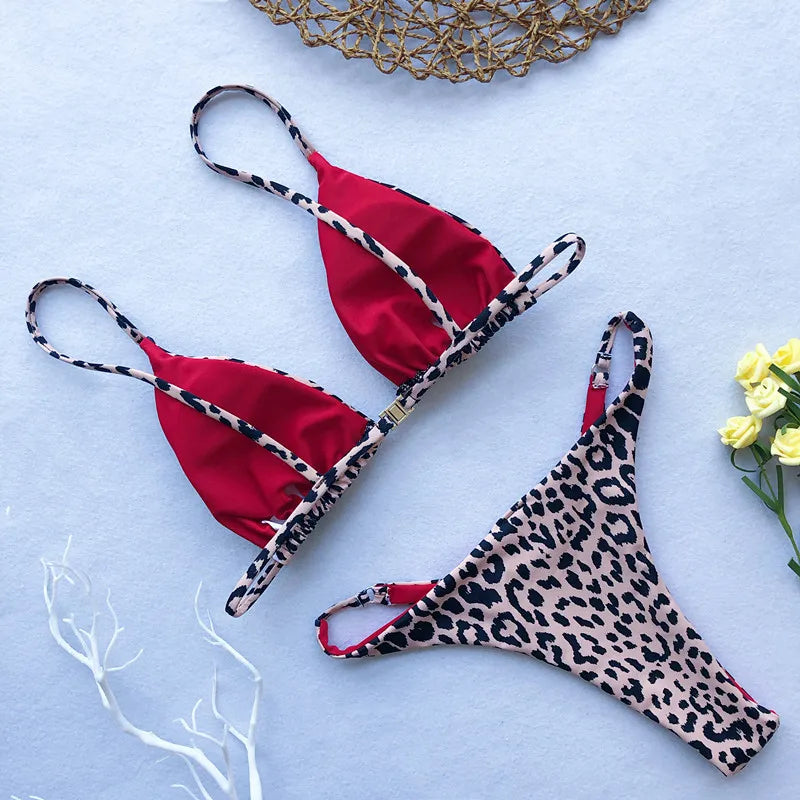 2024 Micro Leopard Bikini – High Cut Bandage Push-Up Swimsuit, Sexy Thong Swimwear for Beach Vacation Style Heaven