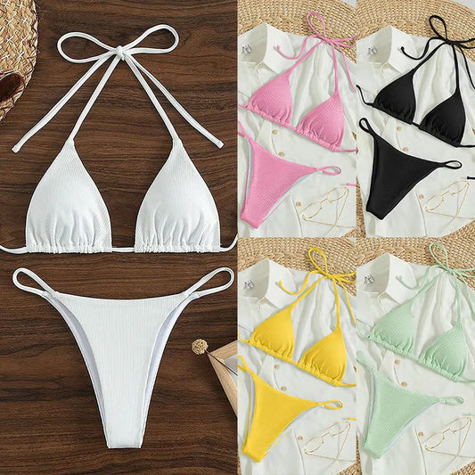 2025 High-Waisted Lace-Up Bikini Set – Sexy Halter Swimsuit for Women Style Heaven