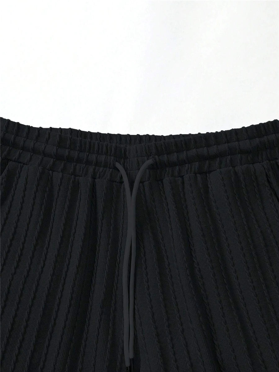 Men’s Two-Piece Summer Set – Solid Stripe T-Shirt & Shorts Casual Gym Streetwear Style Heaven