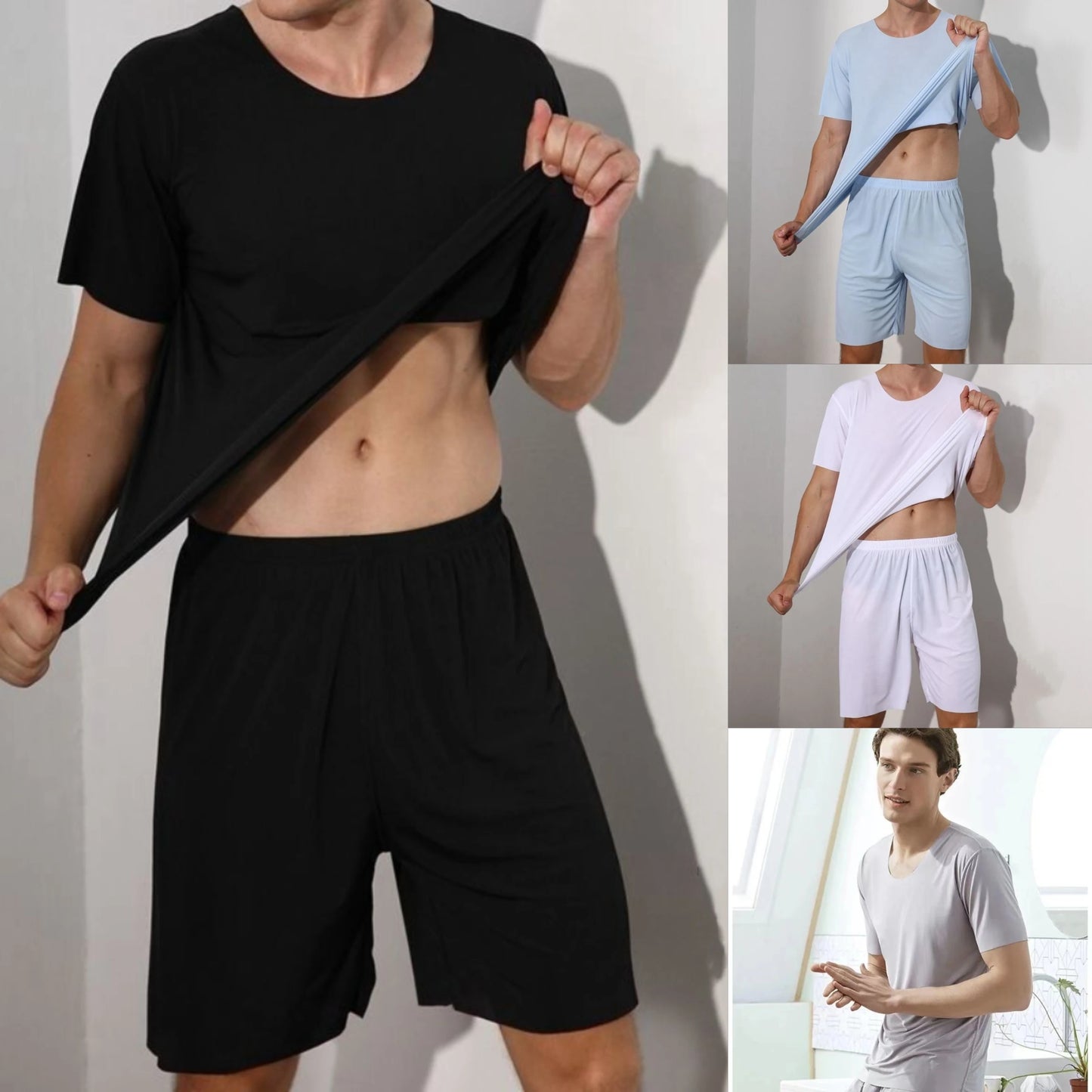 Men’s Ice Silk Pajama Set – Short-Sleeve & Shorts, Lightweight Summer Sleepwear Style Heaven