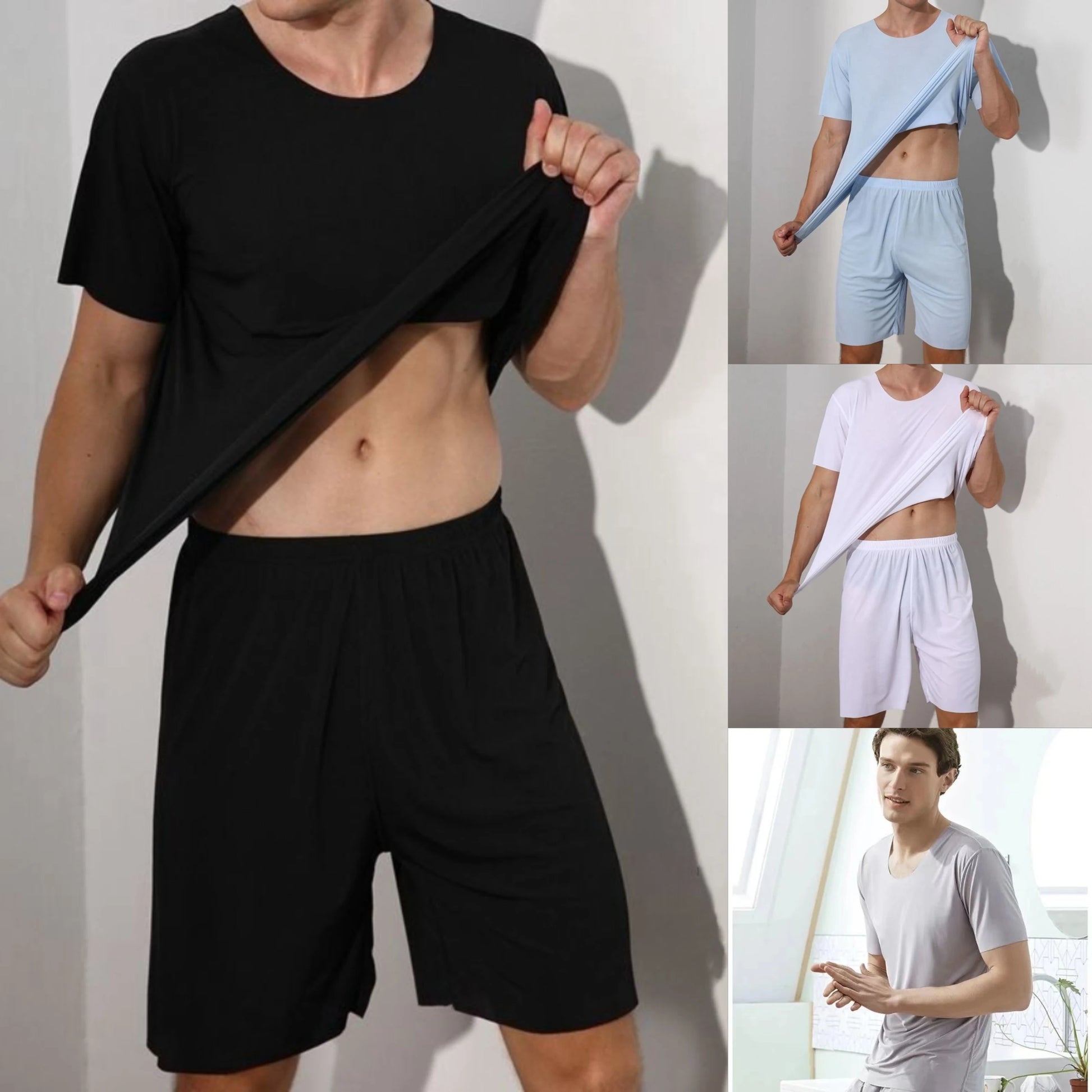 Men’s Ice Silk Pajama Set – Short-Sleeve & Shorts, Lightweight Summer Sleepwear Style Heaven