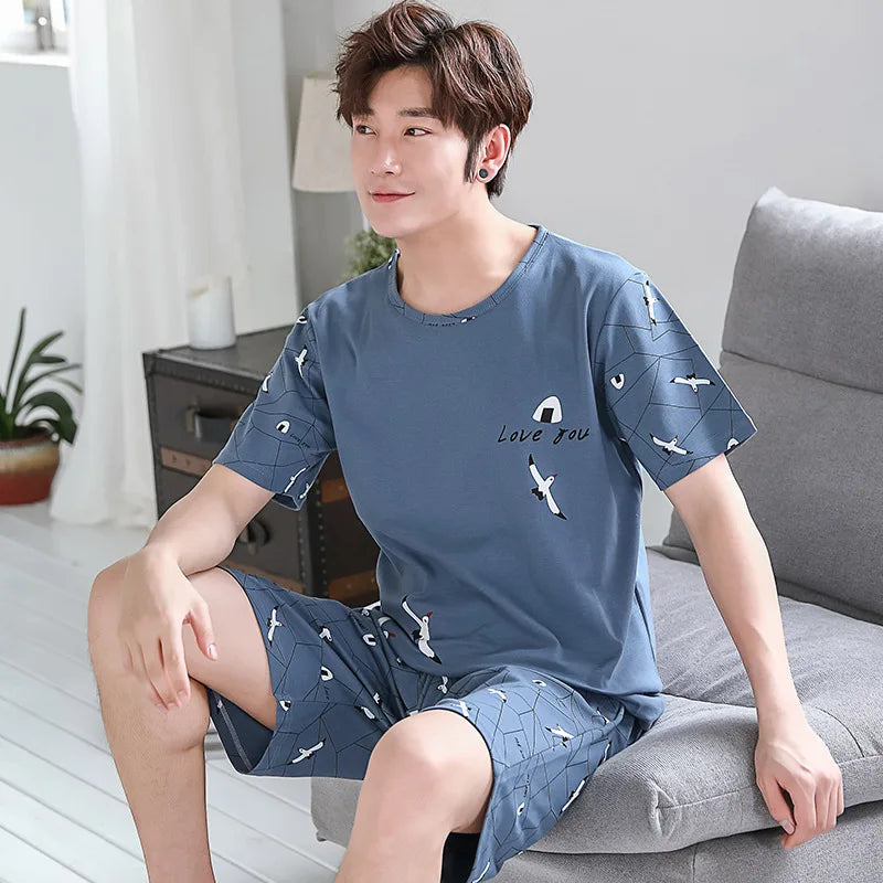 Men's Summer Sports Pajama Set – Short Sleeve Loose Casual Loungewear Plus Size Outfit Style Heaven