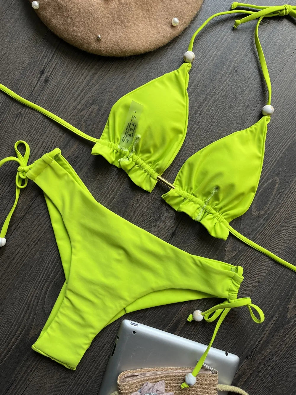 Sexy Triangle Bathing Suit for Women – Brazilian Bikini Halter Swimwear with Push Up and Metal Chain Details Style Heaven