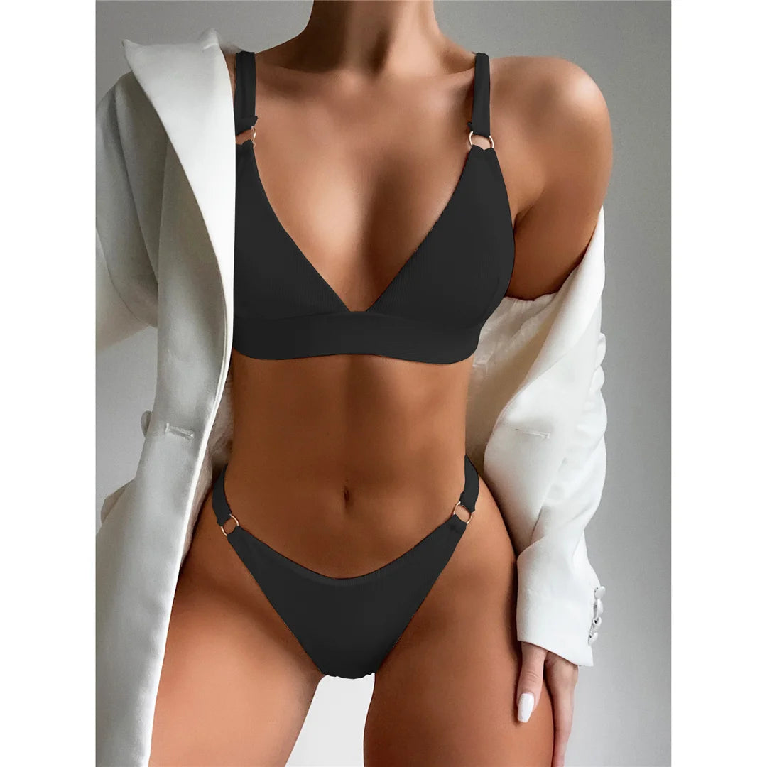 Sexy High Leg Cut Ribbed Bikini – Padded Two-Piece Swimsuit for Women – Chic Bathing Suit for Pool & Beach Style Heaven