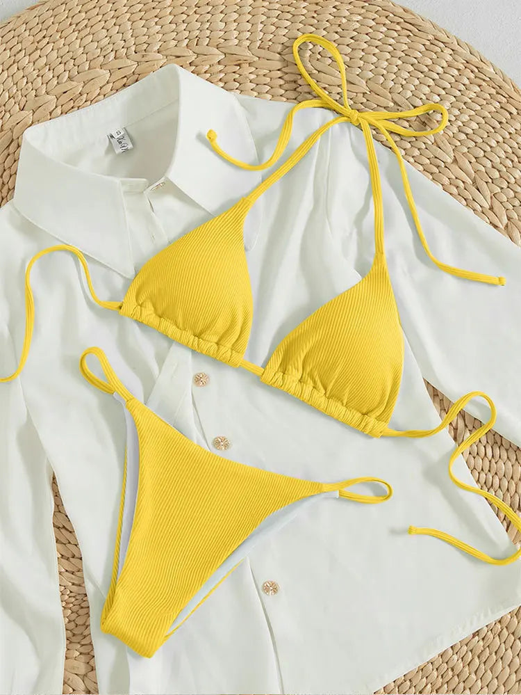 2025 High-Waisted Lace-Up Bikini Set – Sexy Halter Swimsuit for Women Style Heaven