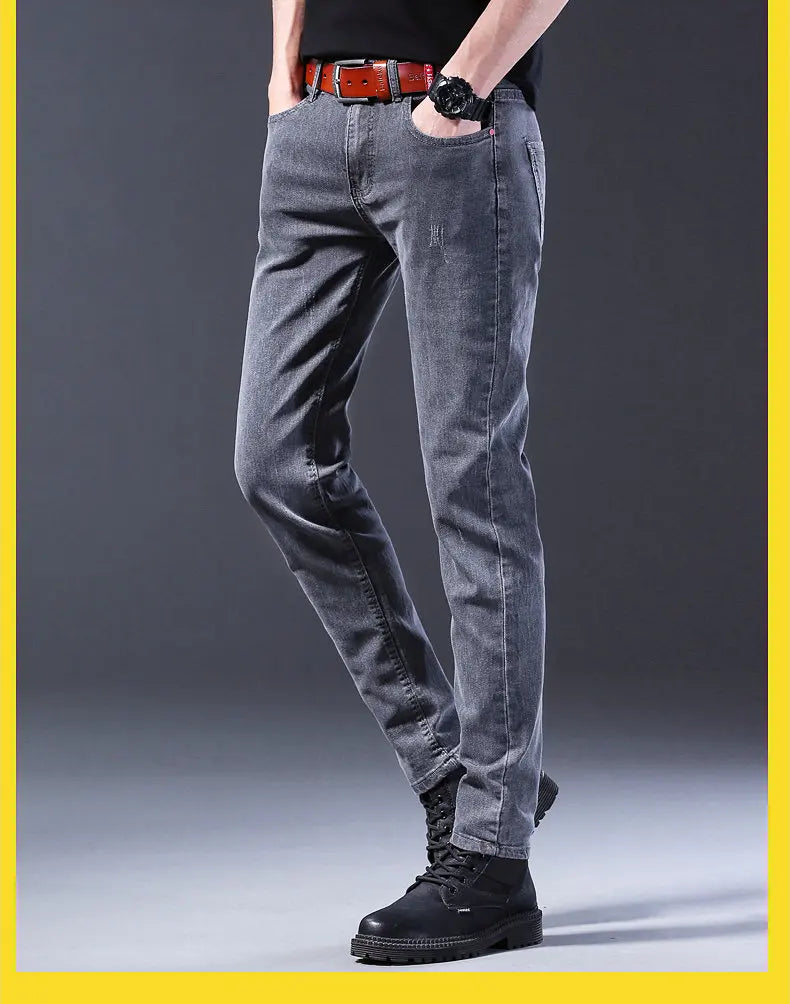 2024 Men’s Fashion Korean Style Straight-Leg Grey Denim Jeans Style Heaven