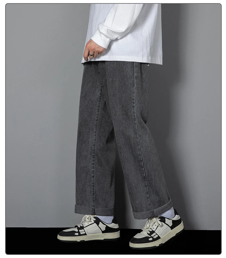 2025 New Korean Men's Wide-Leg Denim Jeans – Classic Straight-Leg Casual Pants Style Heaven