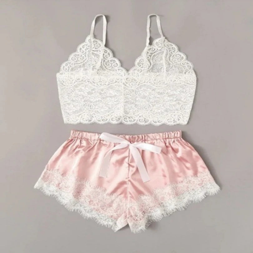 Sexy Lace Pajama Set – 2-Piece Camisole & Shorts Sleepwear for Women Style Heaven