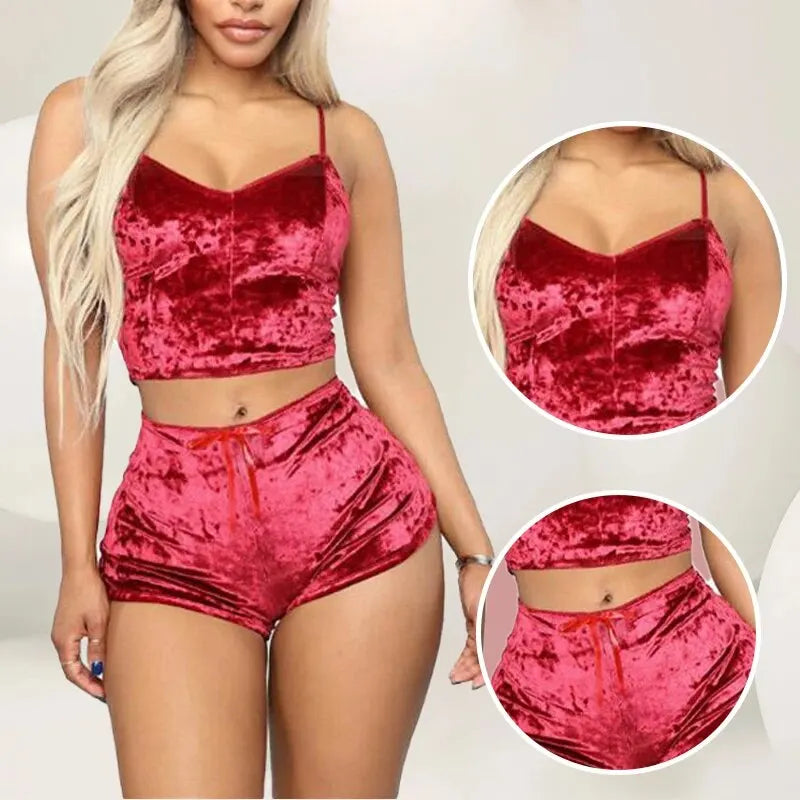 Sexy Velvet Strappy Pajama Set – Soft & Elegant 2-Piece Sleepwear Style Heaven