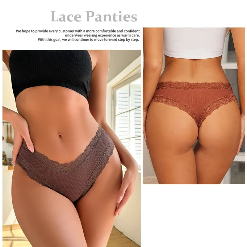 5-Pack Lace Seamless Cotton Panties – Ribbed Brazilian Style | S–XL Style Heaven