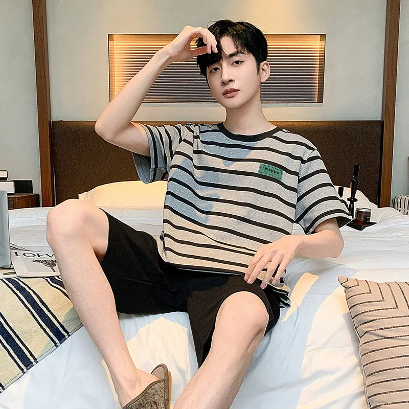 Men's Summer Sports Pajama Set – Short Sleeve Loose Casual Loungewear Plus Size Outfit Style Heaven