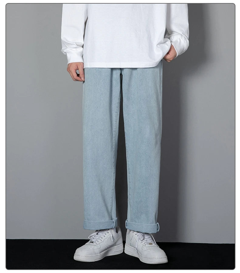 2025 New Korean Men's Wide-Leg Denim Jeans – Classic Straight-Leg Casual Pants Style Heaven