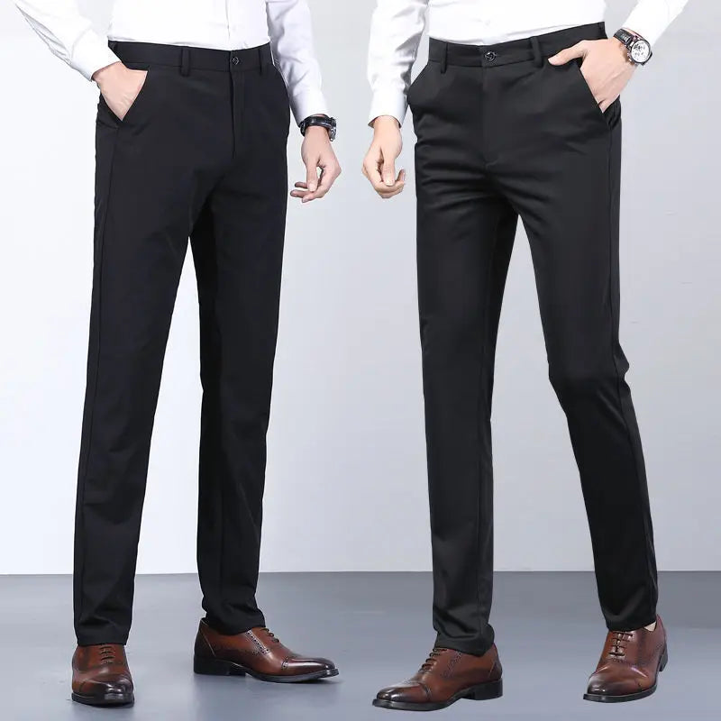 Men's Summer Slim-Fit Suit Pants – Elastic Waist, Non-Iron Straight-Leg Business Trousers for Formal & Casual Wear Style Heaven