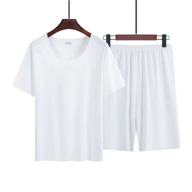 Men’s Ice Silk Pajama Set – Short-Sleeve & Shorts, Lightweight Summer Sleepwear Style Heaven