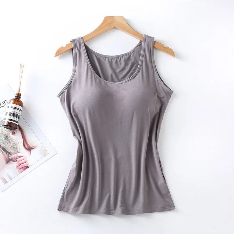 2025 Women’s Slim Fit Padded Tank Top – Built-In Bra Vest, Casual Sexy Underlay Shirt Style Heaven