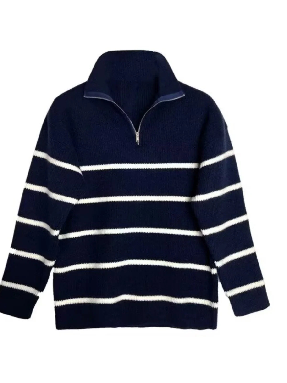 Men’s Korean-Style Striped Knitted Sweater – Mid High Collar Slim Fit Long Sleeve Casual Hoodie - Style Heaven